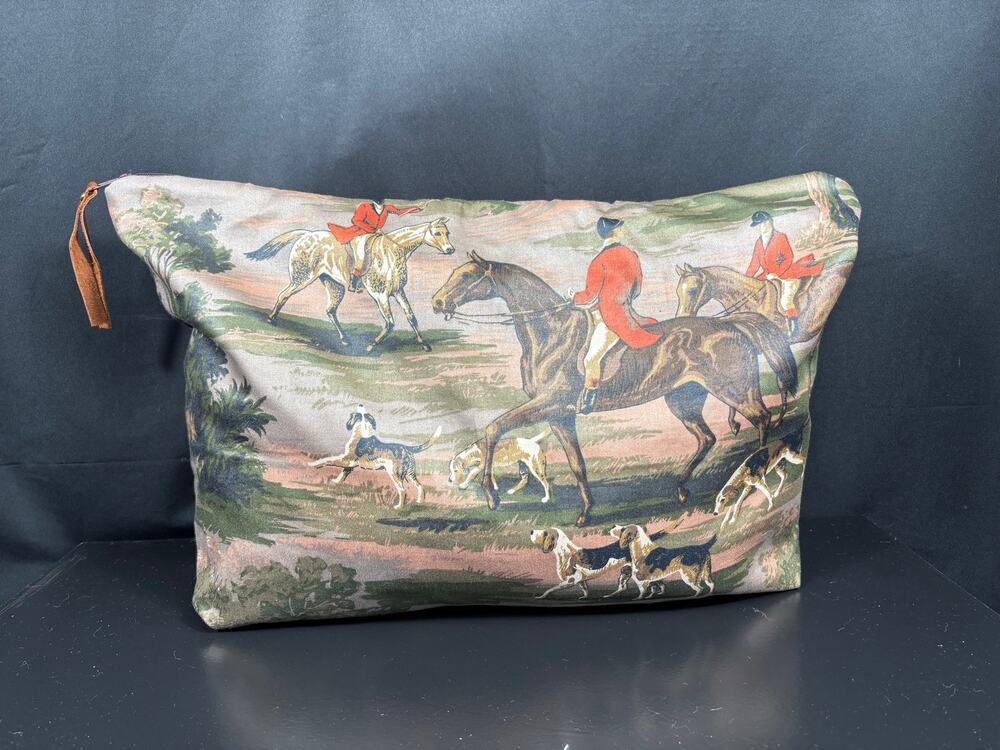 Handcrafted Bag Created with Vintage Fabric Equestrian Fox Hunt Toile Satchel